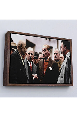 Ahşap Çerçeveli Muatafa Kemal Atatürk Yurttaş İle Konuma Tablosu-7193