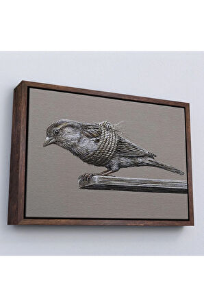 Ahşap Çerçeveli Özgürlük Tablosu - Kanatları Bağlı Kuş-7203