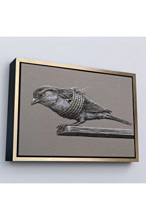 Ahşap Çerçeveli Özgürlük Tablosu - Kanatları Bağlı Kuş-7203