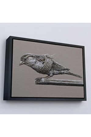 Ahşap Çerçeveli Özgürlük Tablosu - Kanatları Bağlı Kuş-7203