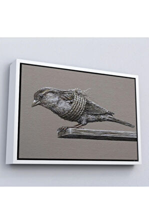 Ahşap Çerçeveli Özgürlük Tablosu - Kanatları Bağlı Kuş-7203