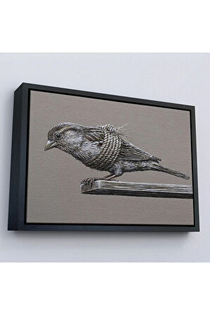 Ahşap Çerçeveli Özgürlük Tablosu - Kanatları Bağlı Kuş-7203