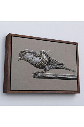 Ahşap Çerçeveli Özgürlük Tablosu - Kanatları Bağlı Kuş-7203