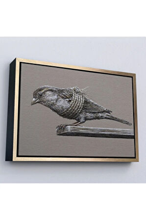 Ahşap Çerçeveli Özgürlük Tablosu - Kanatları Bağlı Kuş-7203