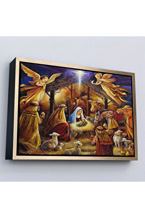 Ahşap Çerçeveli Hz İsanın Doğuşu Tablosu - Hırıstiyan Hediyesi-7205