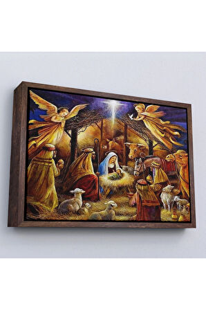 Ahşap Çerçeveli Hz İsanın Doğuşu Tablosu - Hırıstiyan Hediyesi-7205