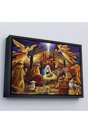 Ahşap Çerçeveli Hz İsanın Doğuşu Tablosu - Hırıstiyan Hediyesi-7205