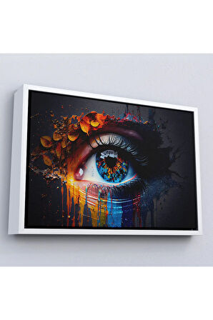 Ahşap Çerçeveli Renkli Zarif Kadın Göz Tablosu-7213
