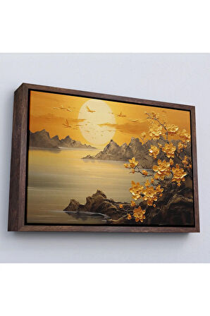 Ahşap Çerçeveli Deniz Manzaralı Soyut Çiçekler Tablosu-7214