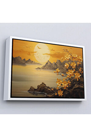 Ahşap Çerçeveli Deniz Manzaralı Soyut Çiçekler Tablosu-7214