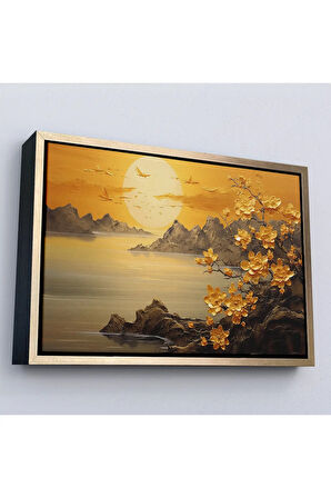 Ahşap Çerçeveli Deniz Manzaralı Soyut Çiçekler Tablosu-7214