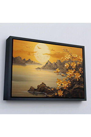 Ahşap Çerçeveli Deniz Manzaralı Soyut Çiçekler Tablosu-7214