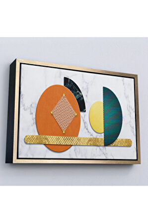 Ahşap Çerçeveli Soyut Geometrik Mermer Desen Tablosu-7215