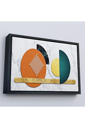 Ahşap Çerçeveli Soyut Geometrik Mermer Desen Tablosu-7215