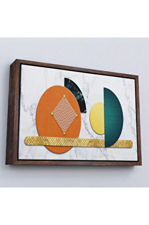 Ahşap Çerçeveli Soyut Geometrik Mermer Desen Tablosu-7215