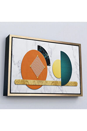 Ahşap Çerçeveli Soyut Geometrik Mermer Desen Tablosu-7215