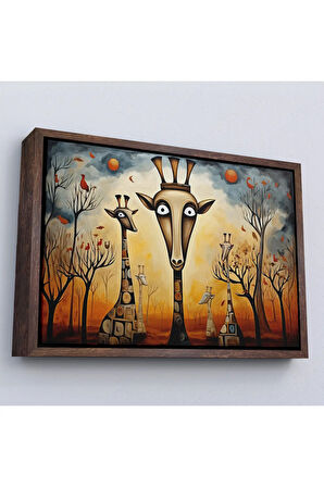 Ahşap Çerçeveli Soyut Zürafalar Tablosu-7216