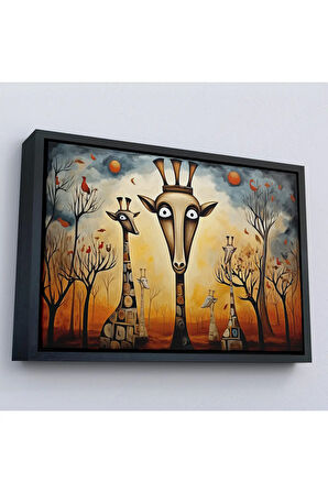 Ahşap Çerçeveli Soyut Zürafalar Tablosu-7216
