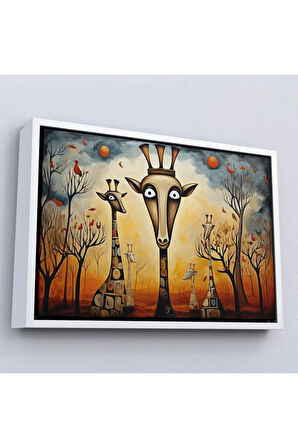 Ahşap Çerçeveli Soyut Zürafalar Tablosu-7216