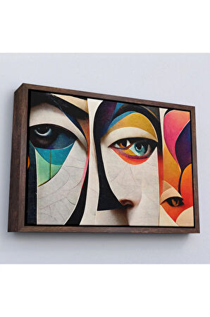 Ahşap Çerçeveli Soyut Yüzler Tablosu-7217
