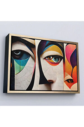 Ahşap Çerçeveli Soyut Yüzler Tablosu-7217