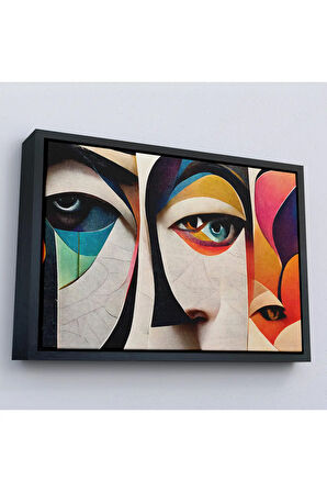Ahşap Çerçeveli Soyut Yüzler Tablosu-7217