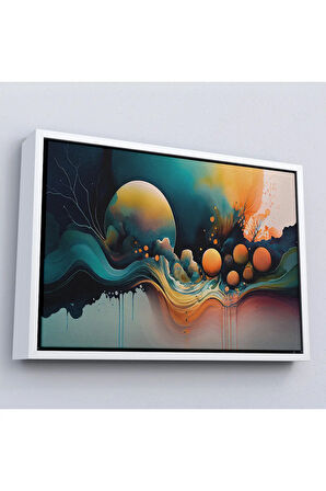 Ahşap Çerçeveli Renkli Soyut Gece Tablosu-7218