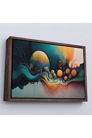 Ahşap Çerçeveli Renkli Soyut Gece Tablosu-7218