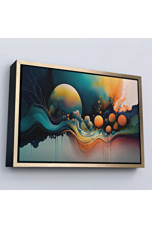 Ahşap Çerçeveli Renkli Soyut Gece Tablosu-7218