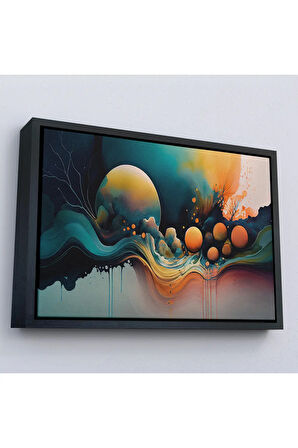 Ahşap Çerçeveli Renkli Soyut Gece Tablosu-7218