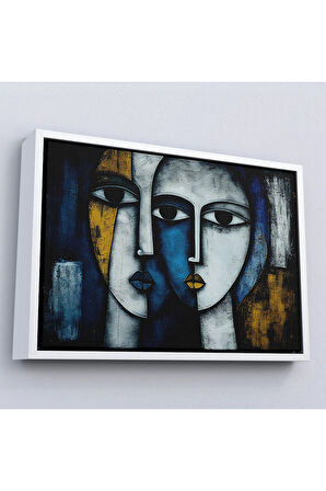 Ahşap Çerçeveli Soyut Yüzler Tablosu-7220