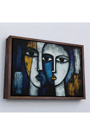 Ahşap Çerçeveli Soyut Yüzler Tablosu-7220