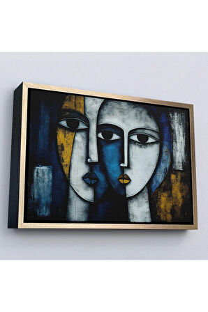 Ahşap Çerçeveli Soyut Yüzler Tablosu-7220
