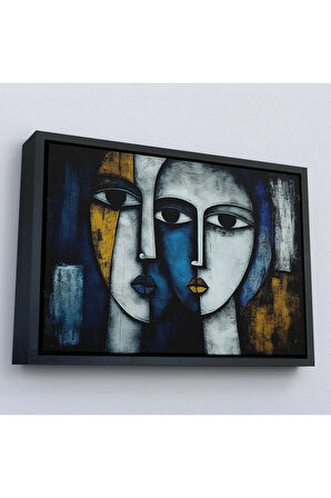 Ahşap Çerçeveli Soyut Yüzler Tablosu-7220