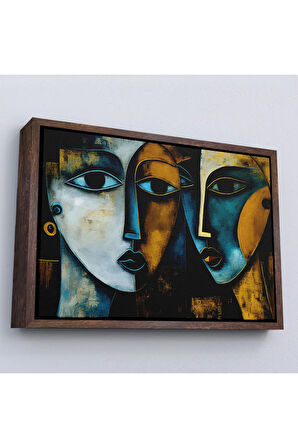 Ahşap Çerçeveli Soyut Yüzler Tablosu-7221