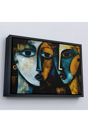 Ahşap Çerçeveli Soyut Yüzler Tablosu-7221