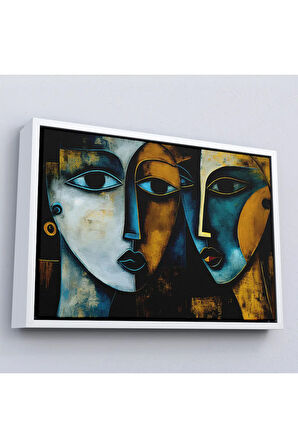 Ahşap Çerçeveli Soyut Yüzler Tablosu-7221