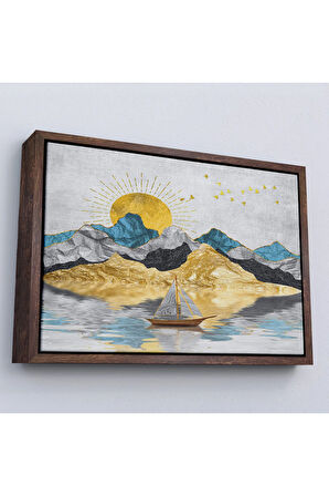 Ahşap Çerçeveli Altın Güneş Manzarası Tablosu-7222