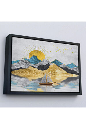 Ahşap Çerçeveli Altın Güneş Manzarası Tablosu-7222