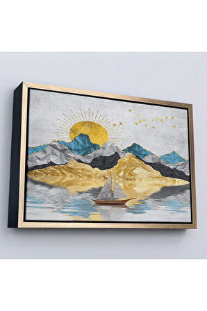 Ahşap Çerçeveli Altın Güneş Manzarası Tablosu-7222