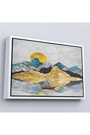 Ahşap Çerçeveli Altın Güneş Manzarası Tablosu-7222