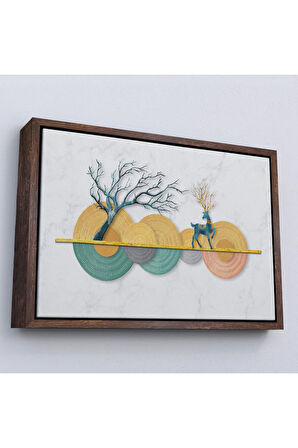 Ahşap Çerçeveli Modern Geometrik Dairelerden Ve Geyikler Tablosu-7224