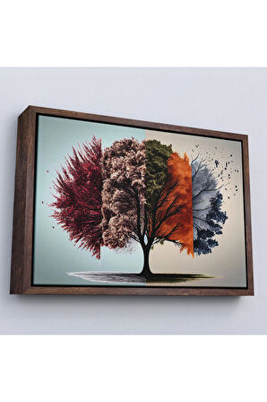 Ahşap Çerçeveli Dört Mevsim Ağaçlar Tablosu-7226