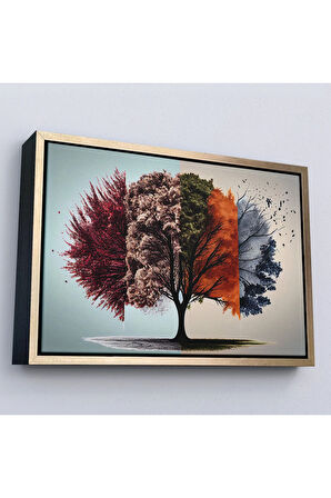 Ahşap Çerçeveli Dört Mevsim Ağaçlar Tablosu-7226