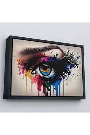 Ahşap Çerçeveli Renkli Zarif Kadın Göz Tablosu-7230