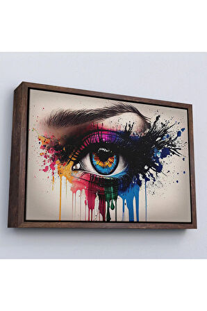Ahşap Çerçeveli Renkli Zarif Kadın Göz Tablosu-7230