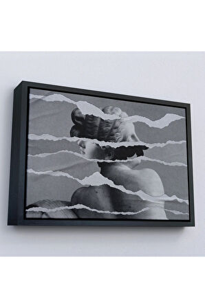 Ahşap Çerçeveli Yunan Heykeli Görüntüsü Yırtık Kağıt Tablosu-7231