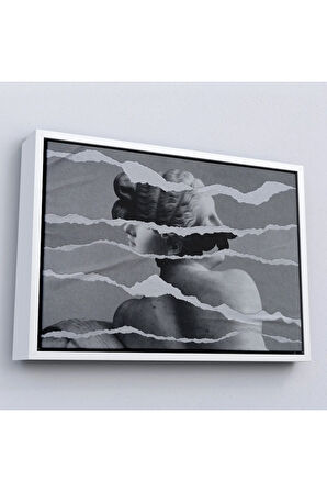 Ahşap Çerçeveli Yunan Heykeli Görüntüsü Yırtık Kağıt Tablosu-7231