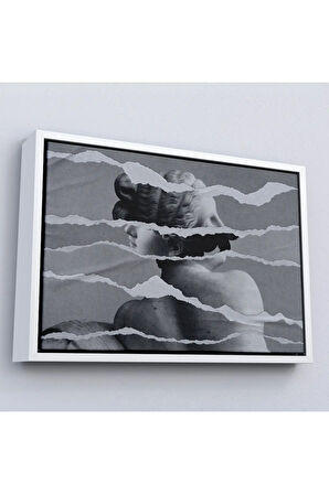 Ahşap Çerçeveli Yunan Heykeli Görüntüsü Yırtık Kağıt Tablosu-7231