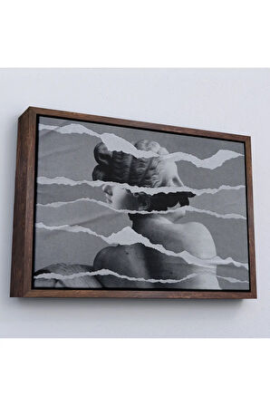 Ahşap Çerçeveli Yunan Heykeli Görüntüsü Yırtık Kağıt Tablosu-7231